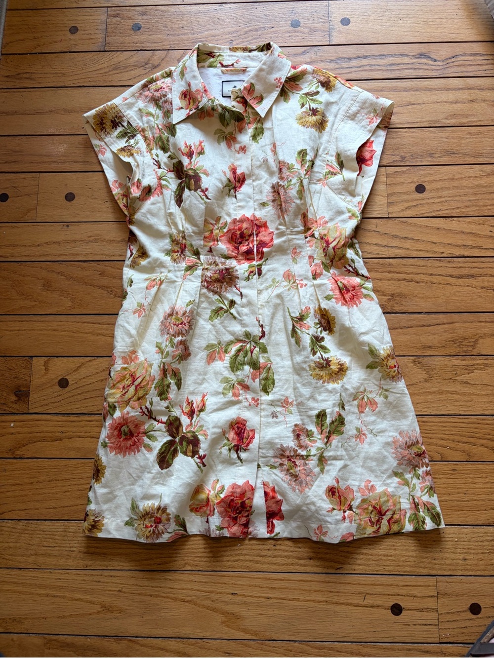 Tuckernuck Romantic Floral Callie minidress medium M cotton linen cream preppy